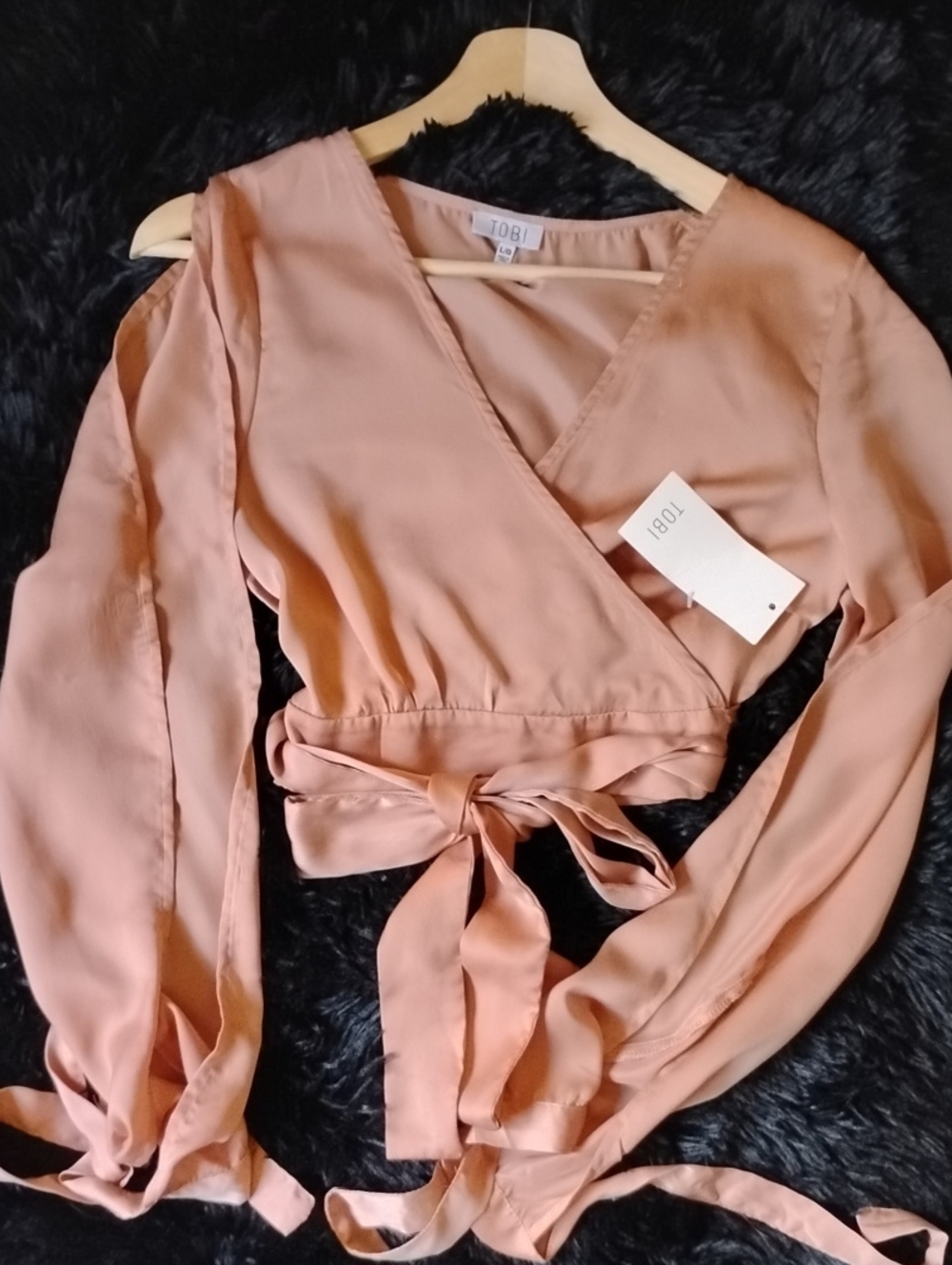 NEW Dusty Rose/Tan Wrap Tie Blouse (L)